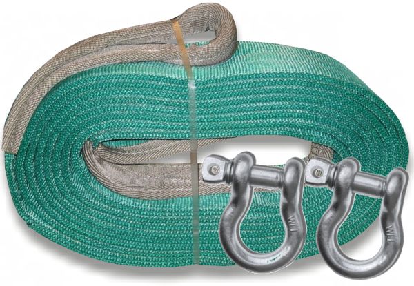 U.S. made MEGA RECOVERY STRAP 4 inch X 30 ft TWO-PLY with 7/8 inch X-Large D-shackles (OFF-ROAD RECOVERY)