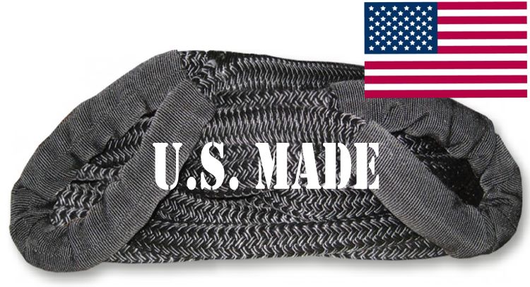 U.S. made 1-1/8 inch X 30 ft KINETIC RECOVERY ROPE (Snatch Rope) MILITARY-GRADE - BLACK (4X4 VEHICLE RECOVERY)