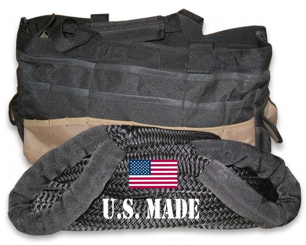 U.S. made 1-1/8 inch X 30 ft KINETIC RECOVERY ROPE (Snatch Rope) MILITARY-GRADE (BLACK) - with Heavy-Duty Carry Bag (4X4 VEHICL