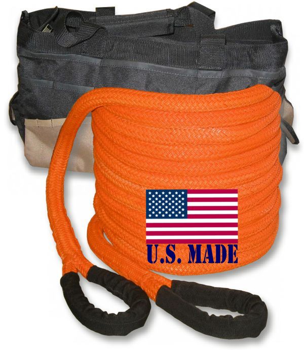 U.S. made 1 inch X 10 ft "Safety Orange" Safe-T-Line Kinetic SNATCH ROPE with Heavy-Duty Carry Bag (4X4 VEHICLE RECOVERY)