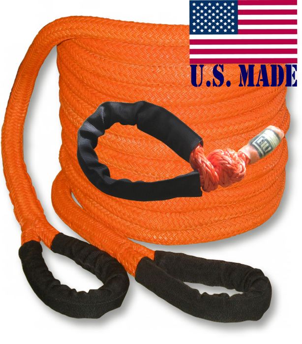 U.S. made 1 inch X 30 ft "Safety Orange" Safe-T-Line Kinetic Snatch Rope with Soft Shackle (single) - 4X4 VEHICLE RECOVERY)
