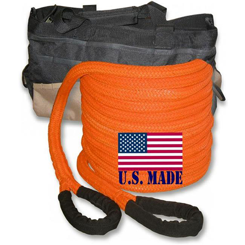 U.S. made "Safety Orange" Safe-T-Line Kinetic RECOVERY ROPE (Snatch Rope) - 1 inch X 30 ft with Heavy-Duty Carry Bag (4X4 VEHIC
