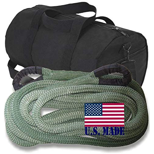 U.S. made "MILITARY GREEN" Safe-T-Line Kinetic Recovery (Snatch) ROPE - 1 inch X 30 ft with Heavy-Duty Carry Bag (4X4 VEHICLE