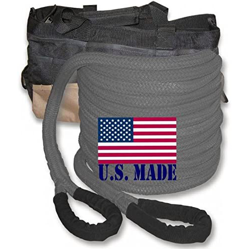 U.S. made "GUNMETAL GREY" Safe-T-Line Kinetic Recovery (Snatch) ROPE - 1 inch X 30 ft with Heavy-Duty Carry Bag (4X4 VEHICLE