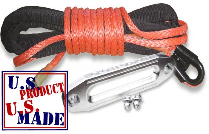 U.S. made Safe-T-Line "SAFETY ORANGE" UHMPE Winchrope Kit - 3/8 inch x 100 feet with Hawse Fairlead (4X4 OFF-ROAD VEHICLE RECOVE