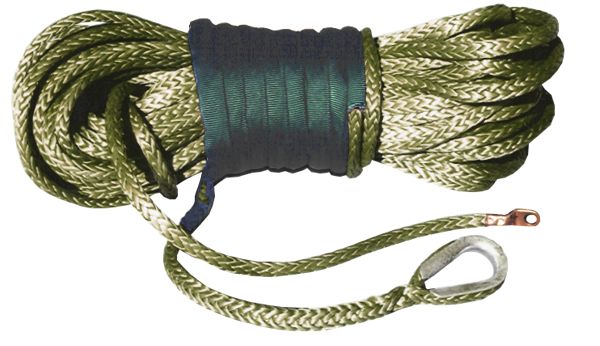U.S. made AMSTEEL BLUE WINCH ROPE 1/4 inch x 50 ft - MILITARY GREEN (9,200 lb strength) (4X4 VEHICLE RECOVERY)