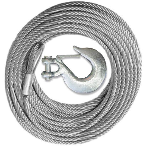 Winch Cable with Mega Winch Hook - GALVANIZED - 5/16 inch X 150 ft (9,800lb strength) (4X4 VEHICLE RECOVERY)