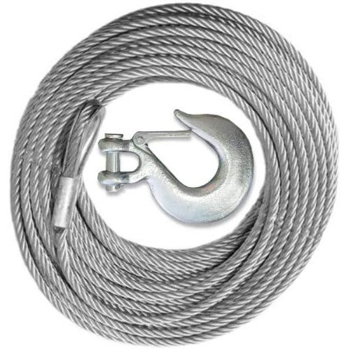 Winch Cable with Mega Winch Hook - GALVANIZED - 3/8 inch X 50 ft (14,400lb strength) (4X4 VEHICLE RECOVERY)