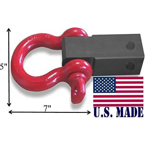 (U.S. made) It's Bigger! MEGA SHACKLE BRACKET for 2-1/2" Hitch Receivers & LOCKABLE PIN (with MEGA D-shackle) (OFF-ROAD RECOVERY