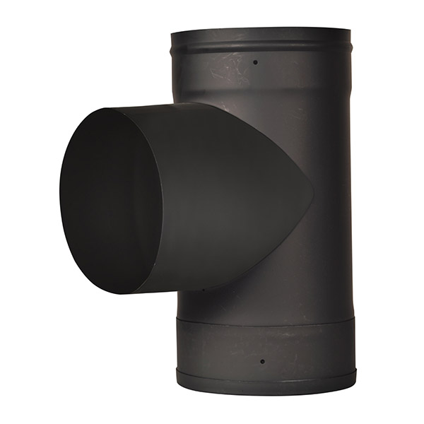6" Ventis Single-Wall Black Stove Pipe 22-Gauge Cold-Rolled Steel - Tee With Fixed Snout - VSB06T