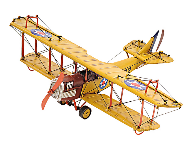 1918 Yellow Curtiss JN-4 "Jenny" Model Fight Bi-Plane- 1:24 Scale