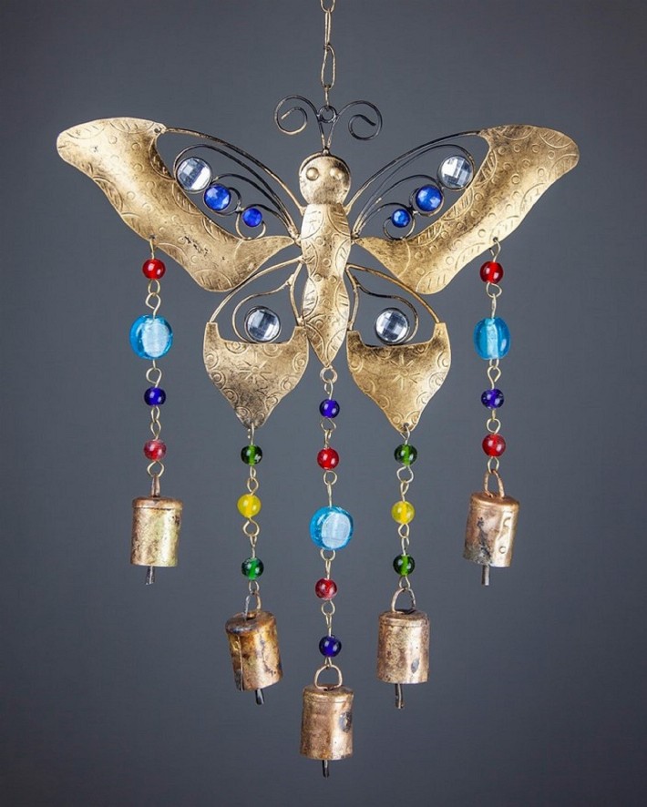 Butterfly Chime Colored Glass Brass Bells