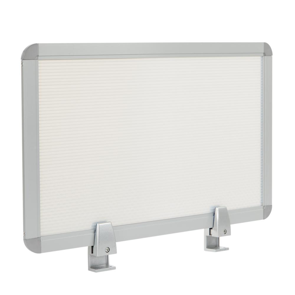 Privacy Screen for Prado Desk Return with 2 Silver Mounting Brackets, Silver Frame and Translucent Body, PRD2415