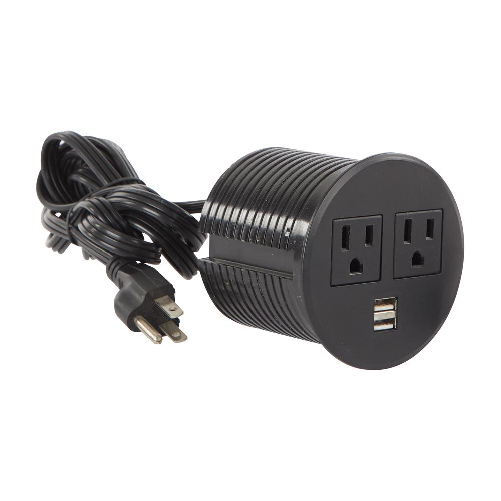 Prado Power Unit with 2 USB 3.0 and 2 electrical outlets in black, PRDPOW1
