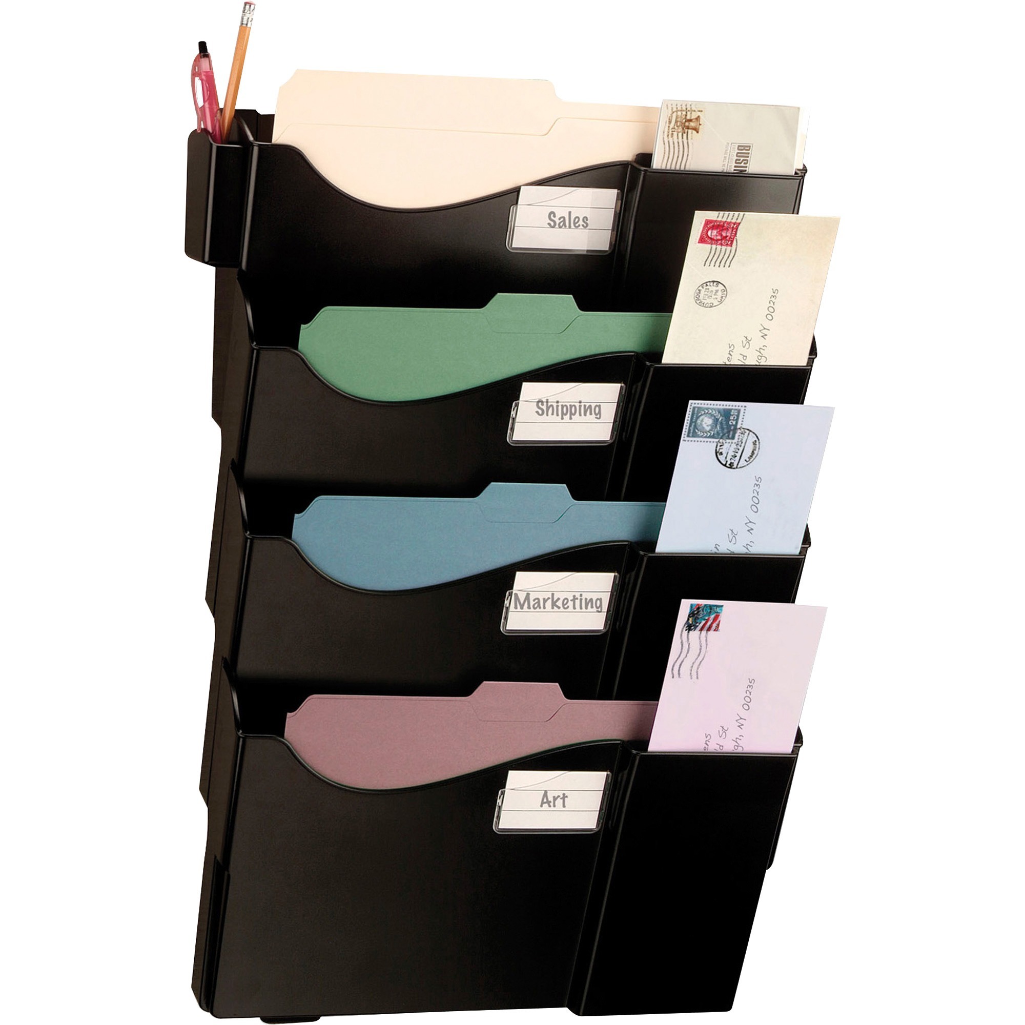 Officemate Grande Central Wall Filing System - 4 Pocket(s) - 23.5" Height x 16.6" Width x 4.8" Depth - Black - 1 / Pack