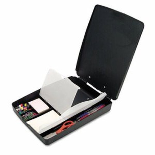 Officemate Extra Storage/Supply Clipboard Box - 1" Clip Capacity - Storage for Stationary - 11" - Plastic - Charcoal - 1 Each