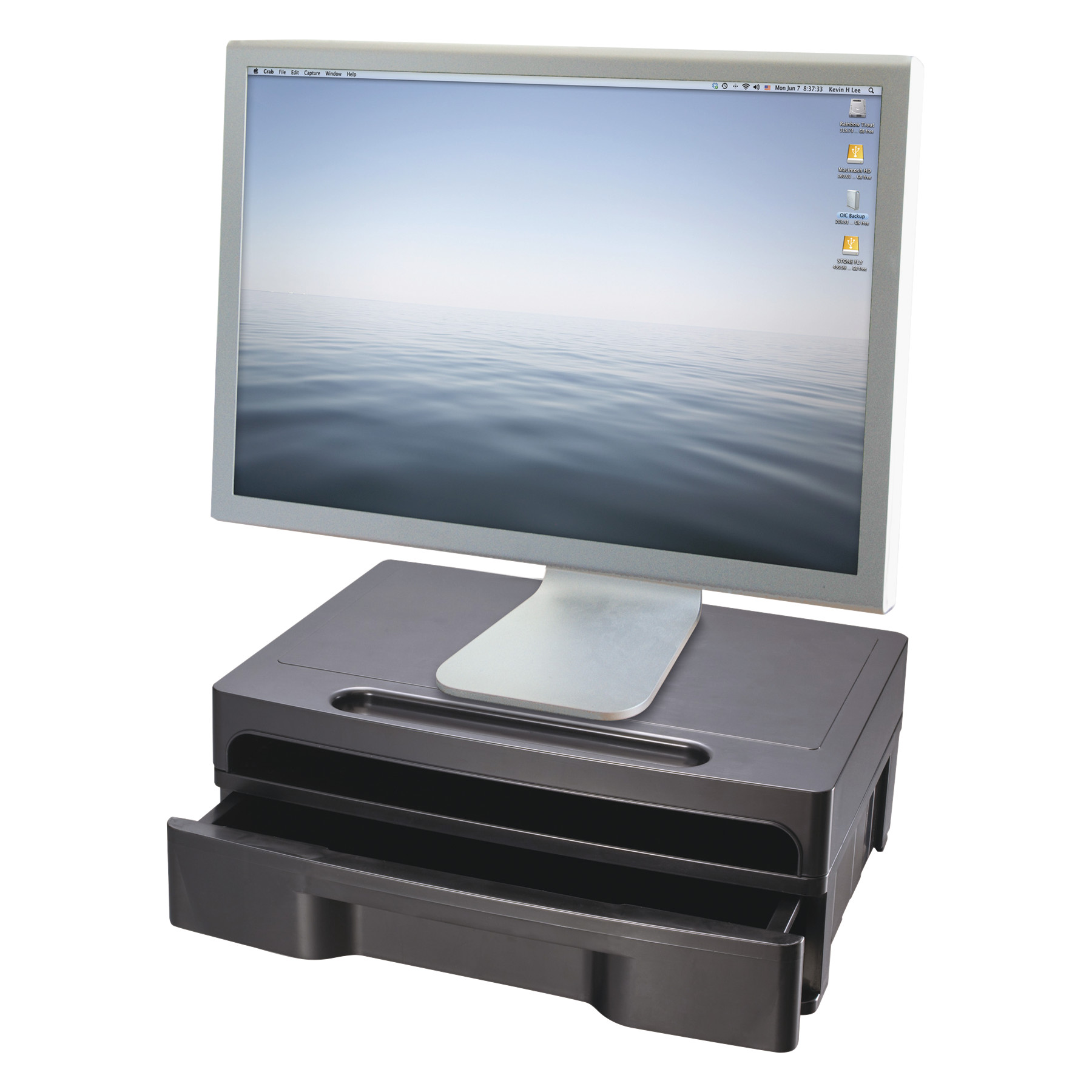 Officemate Monitor Stand with Drawer - 13.1" Width - Black