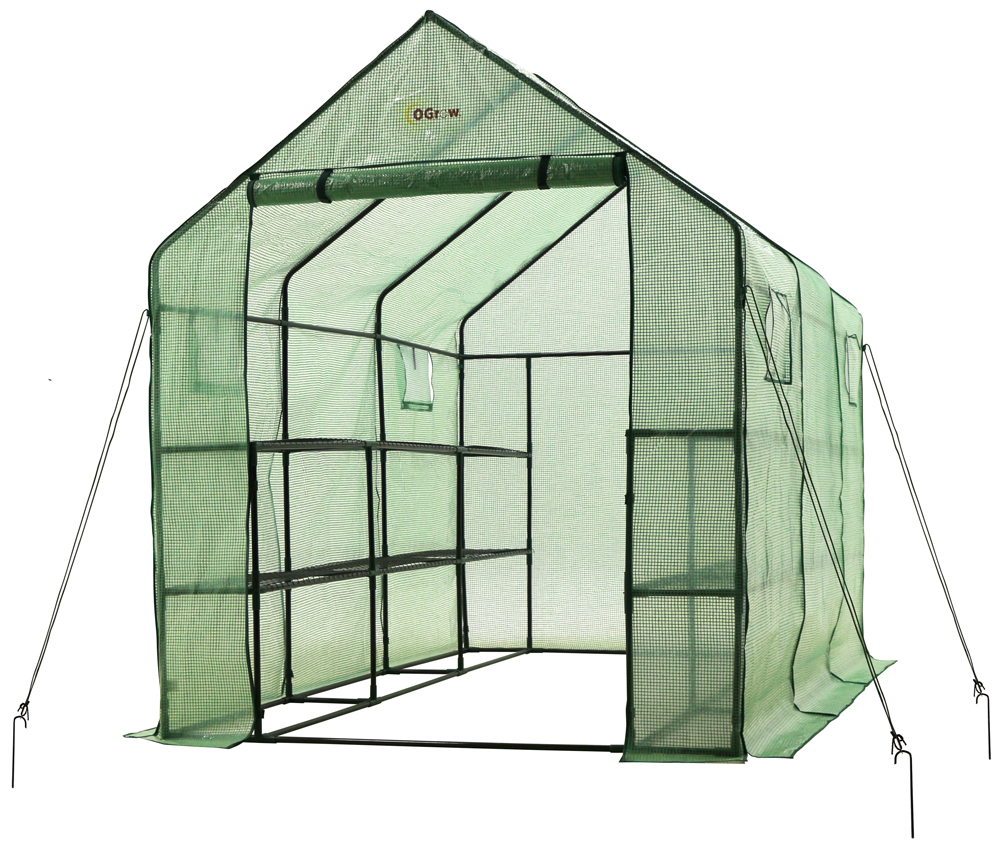Ogrow Very Spacious And Sturdy Walk-in 2 Tier 12 Shelf portable Garden Greenhouse with windows - Measures 117" L x 67" W x 83" H