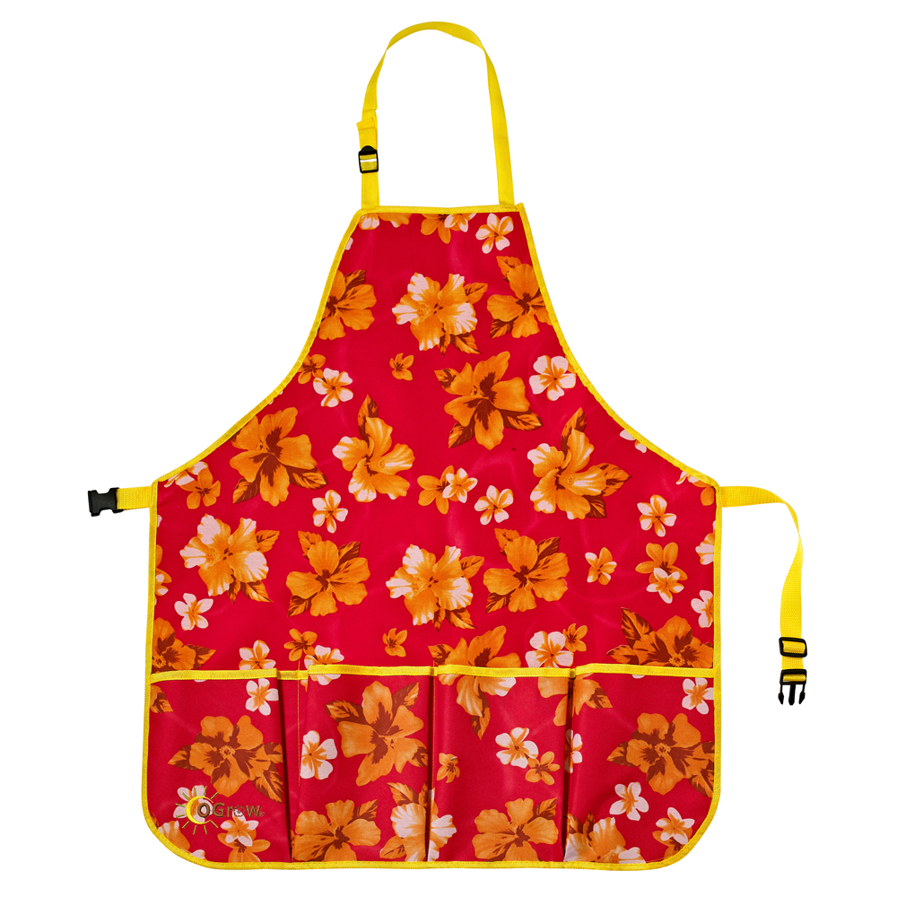 oGrow High Quality 'Large' Gardener's Tool Apron With Adjustable Neck And Waist Belts - Raspberry Floral - Large