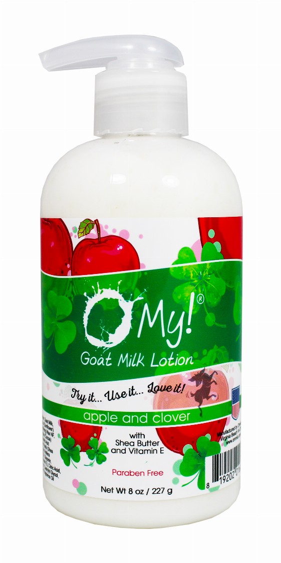 O My! Goat Milk Lotion - 8oz Clear Bottle with PumpApple & Clover