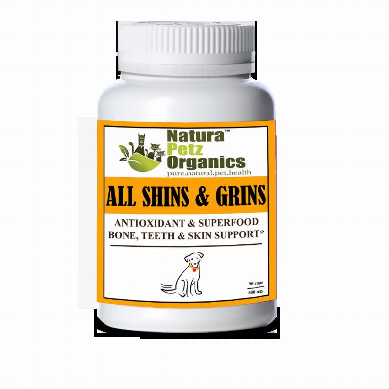 All Shins & Grins Capsules - Antioxidant Super Food Bone, Eye, Teeth & Skin Support Dog & Cat* - DOG/ 90 caps / 500 mg