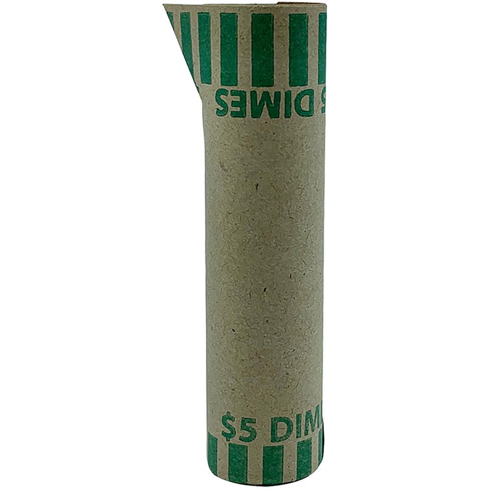 PAP-R Tubular Coin Wrap - 10 Denomination - Durable, Burst Resistant, Crimped, Pre-formed - 57 lb Basis Weight - Paper - Gree