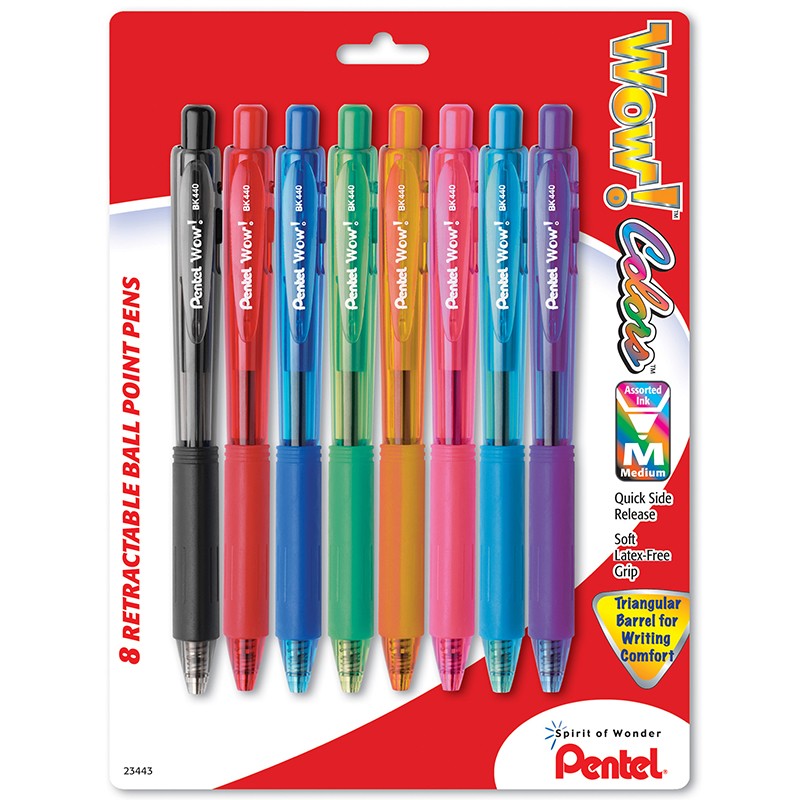 WOW! Retractable Ball Point Pens, 8-pack assorted