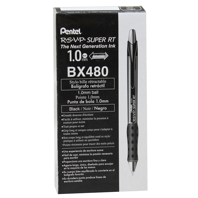 R.S.V.P. Super RT Retractable Ballpoint Pen, Black, Pack of 12