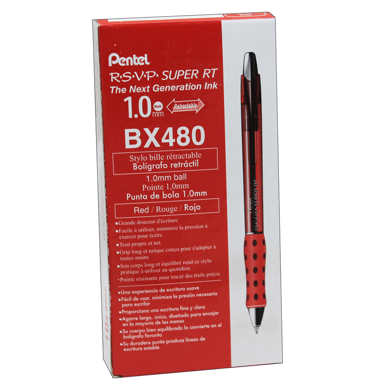 R.S.V.P. Super RT Retractable Ballpoint Pen, Red, Pack of 12