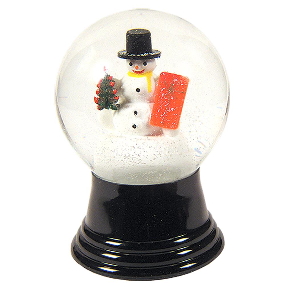 Perzy Snowglobe, Medium Snowman with gift - 5"H x 3"W x 3"D