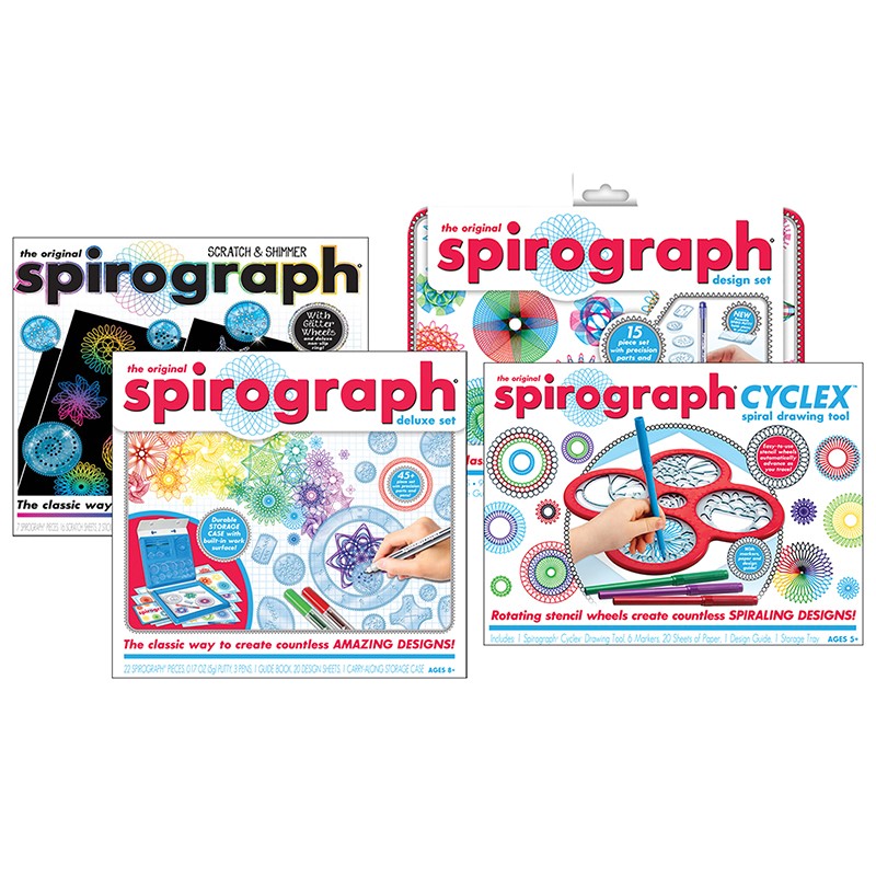 Spirograph Original, Cyclex, Scratch & Shimmer and Design Tin Sets