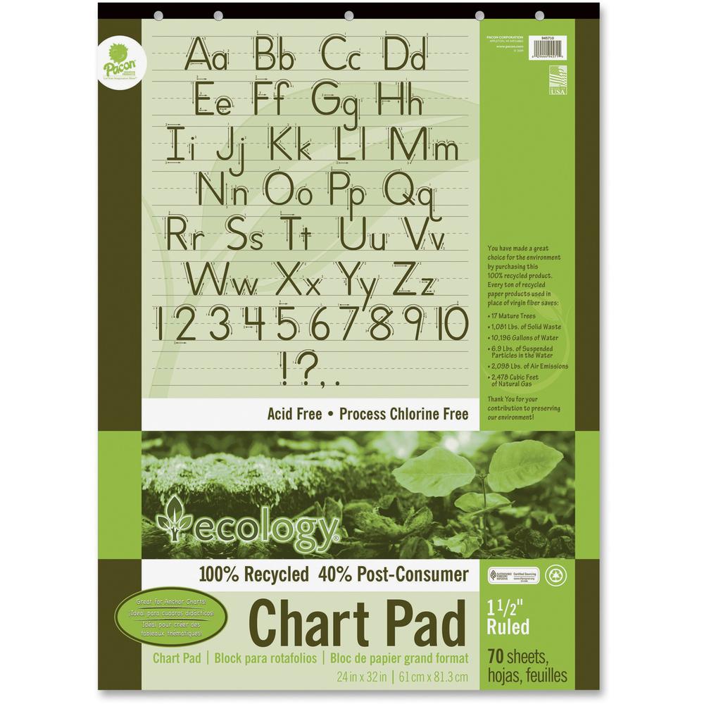 Decorol Recycled Chart Pad - 70 Sheets - Strip - Front Ruling Surface - Ruled - 1.50" Ruled - 24" x 32" - White Paper - Manuscri