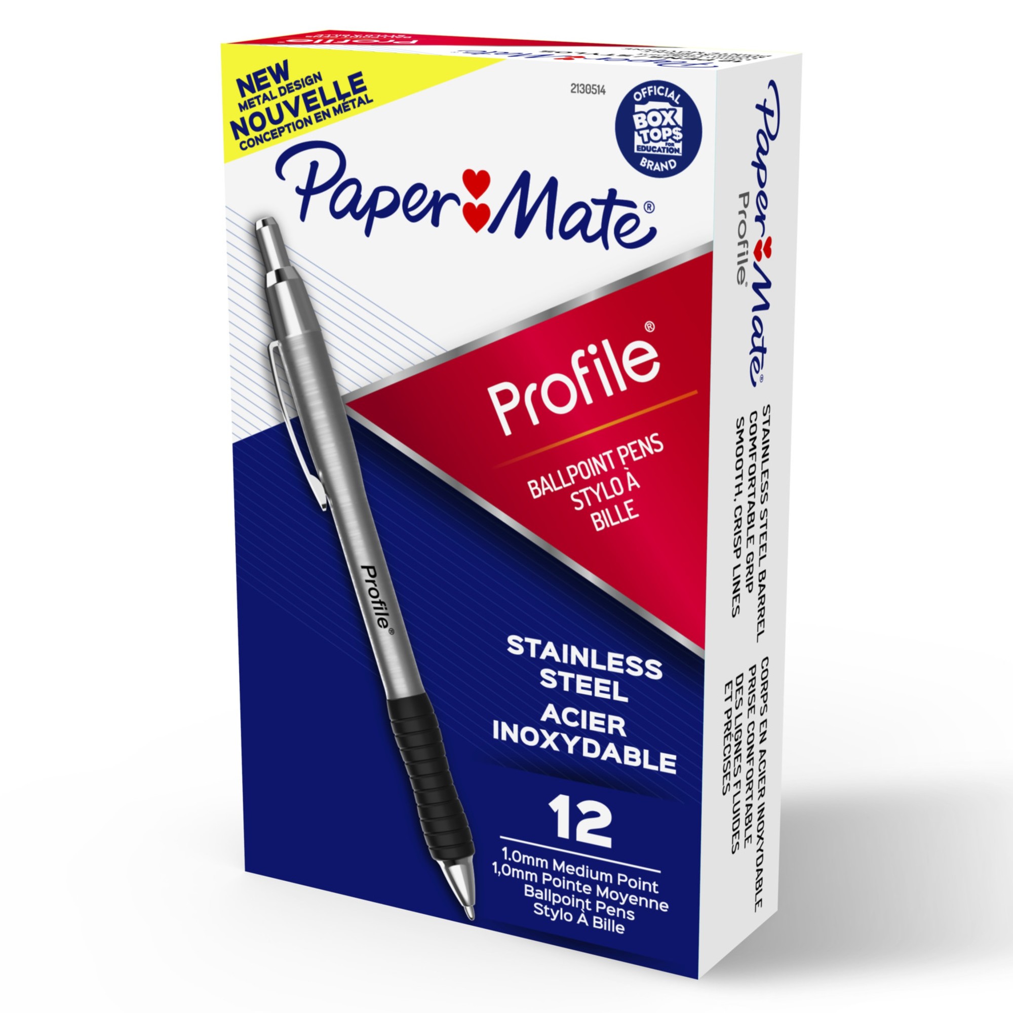 Paper Mate Profile Ballpoint Pen - 1 mm Pen Point Size - Retractable - Black - Stainless Steel Barrel - 1 Dozen