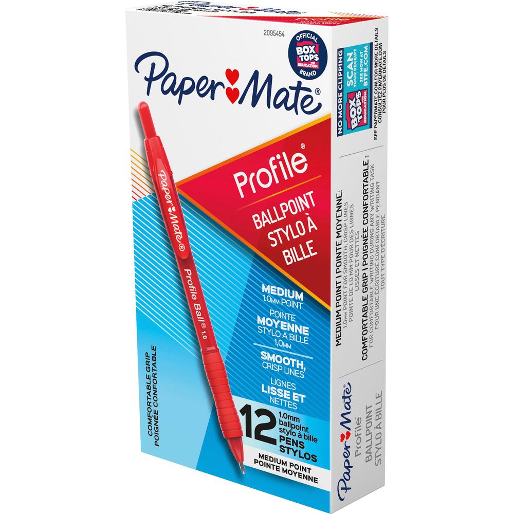 Paper Mate Profile 1.0mm Ballpoint Pens - Medium Pen Point - 1 mm Pen Point Size - Conical Pen Point Style - Retractable - Red -