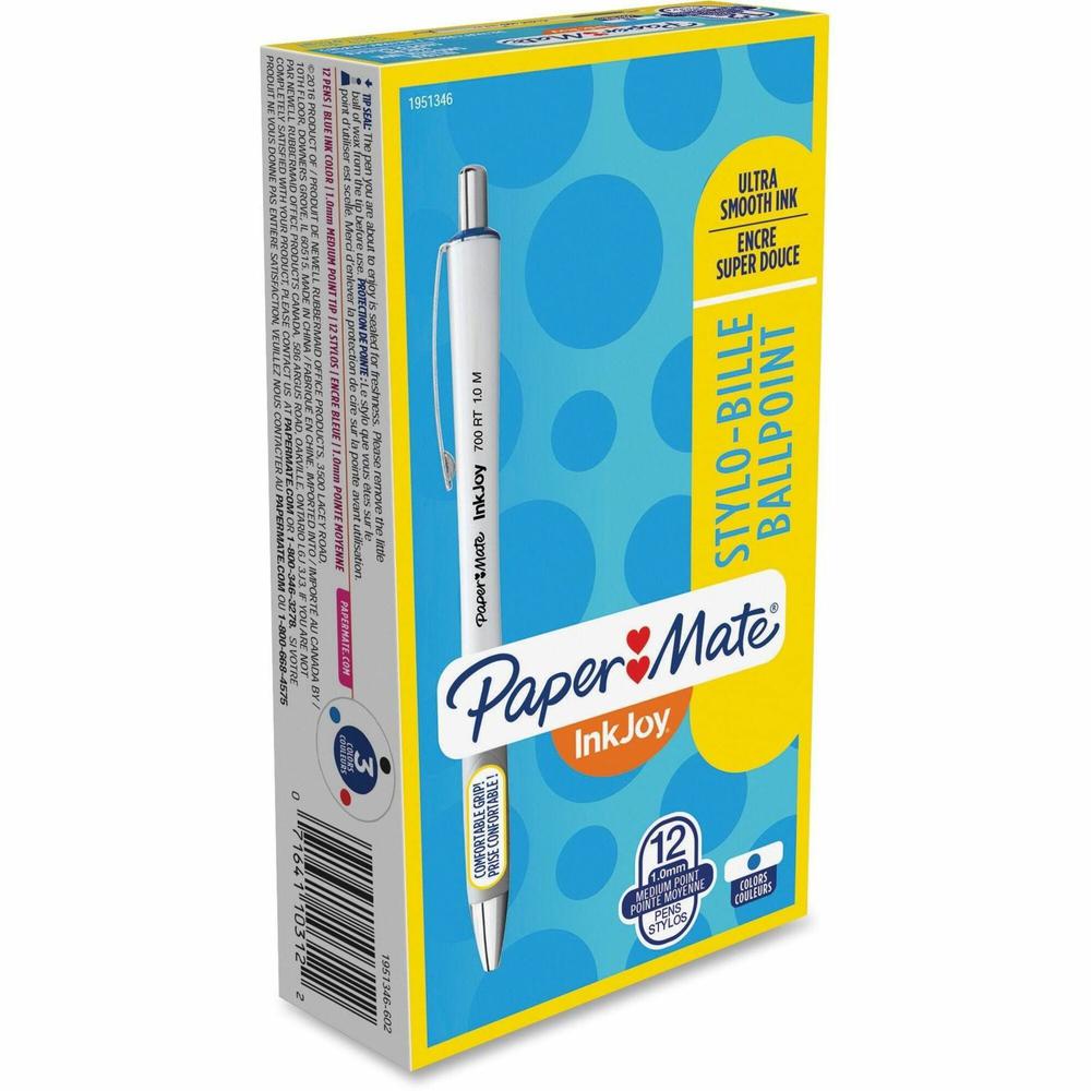 Paper Mate InkJoy 700 RT Ballpoint Pens - 1 mm Pen Point Size - Retractable - Blue - White Barrel - 12 Dozen