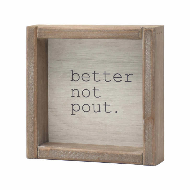 Better Not Pout Wood Framed Wall Sign- Mini Christmas Wall Hanging Plaque for Holidays- 5.8"x5.8"