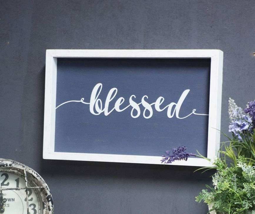 Blessed Wall Signs Decor|Blessed Script Rustic Wood Box Wall Hanging Plaque Sign|Farmhouse Solid Wood Plank Wall Art 12x7.6"