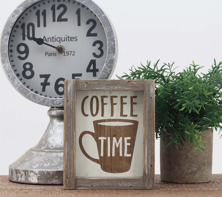 Coffe Time Rustic Barn Wood Small Coffee Box Sign Decor for Kitchen- Rustic Wooden Coffee Sign for Coffee Bar Farmhouse Kitchen 