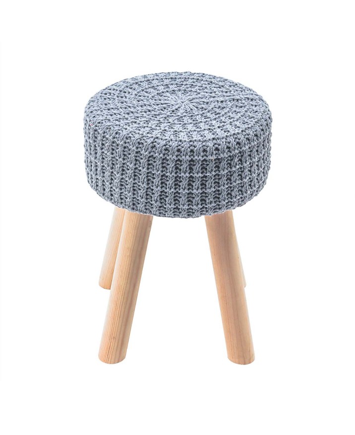 Cotton Hand Knitted Multipurpose Vanity Seat- Foot Rest- Modern Makeup Dressing Stool or Ottomans with 4 Solid Wood Legs - 11"X1