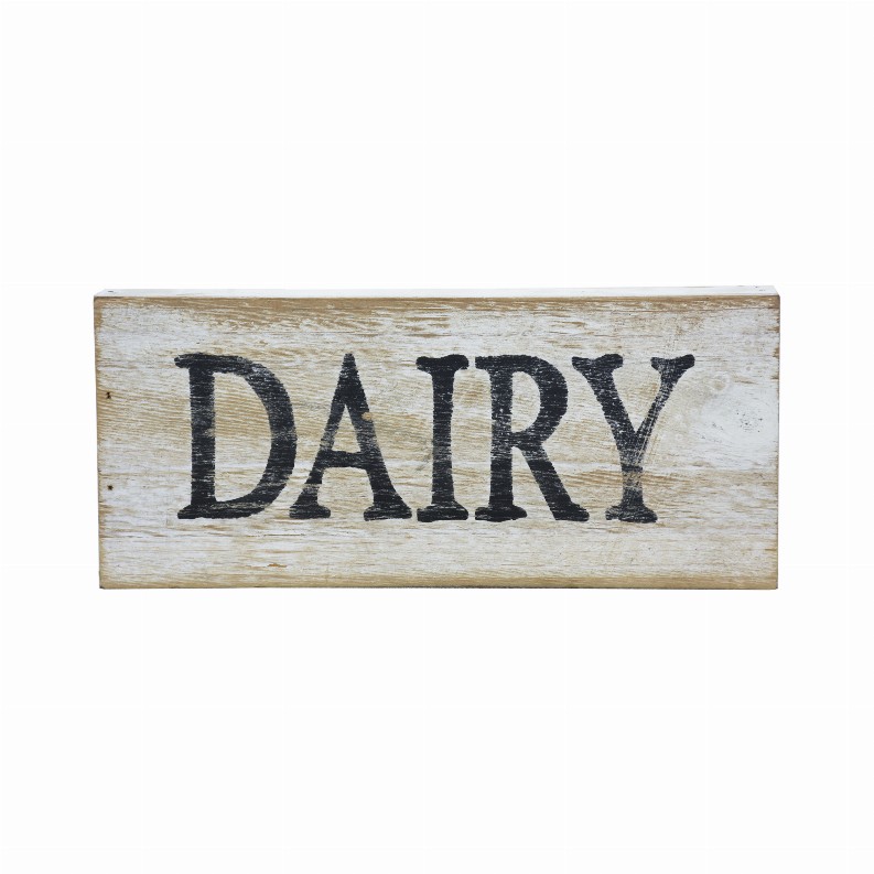 Dairy Whitewashed Wood Wall Sign- Rustic Farmhouse Wall Hanging Decor- 10.25 x 1 x 4.5 Inches