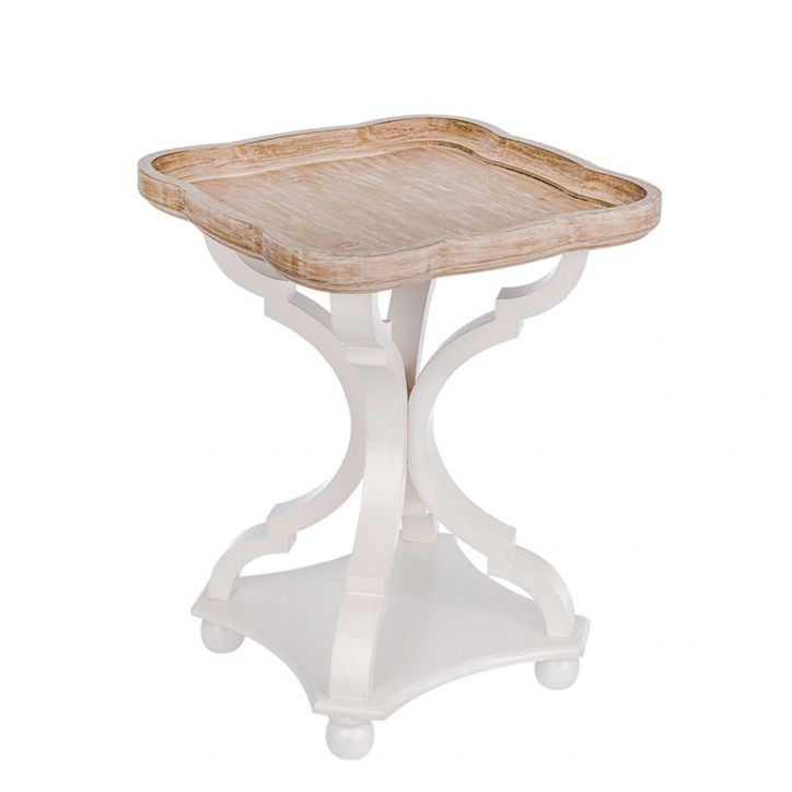 Farmhouse Rustic Wood End Table with Natural Wood Tray Top and White Cross Legs- French Country Accent Side Table- Nightstand fo