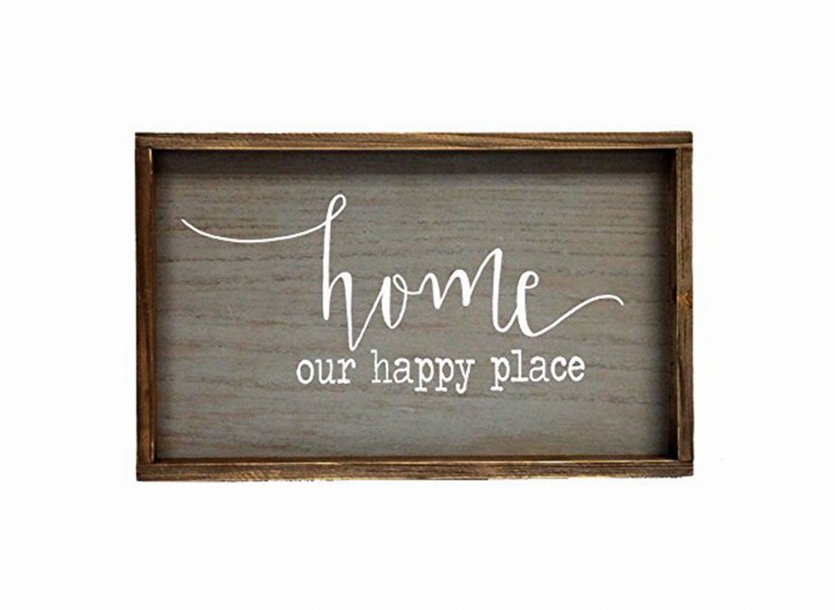 Home Our Happy Place Wood Wall Framed Sign Natural Wood Wall Decor 19.5x11.5inches
