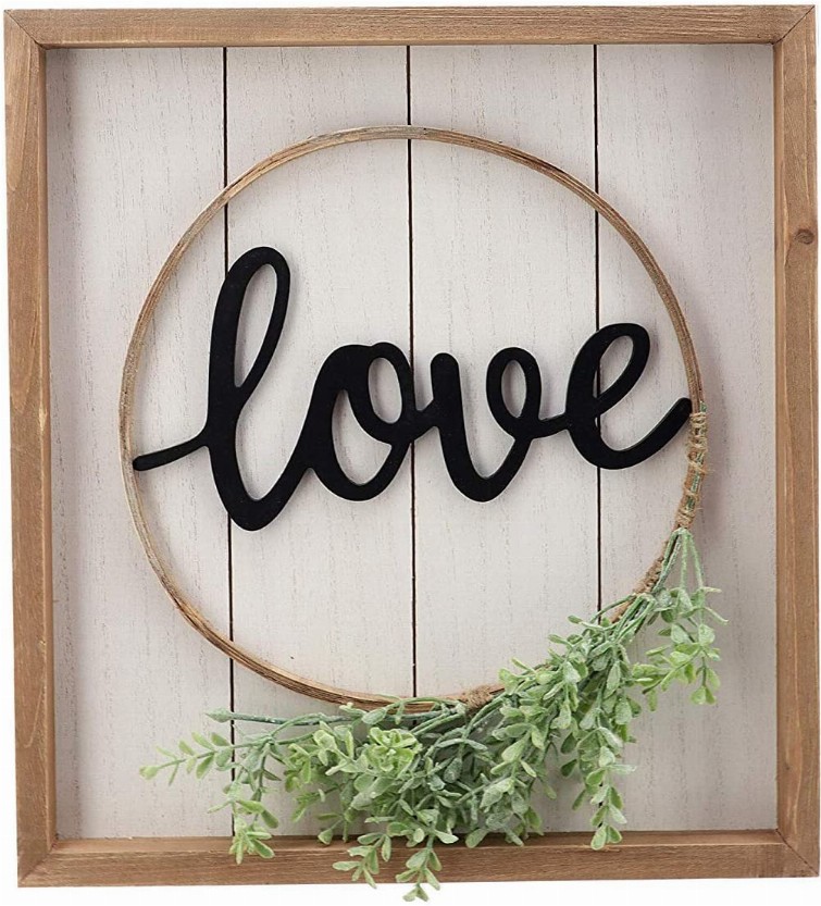 Love Decorative Sign Decor for Wall- Rustic Farmhouse Accent Love Sign Plaque with PVC Green Leaf for Living Room and Kitchen. 1