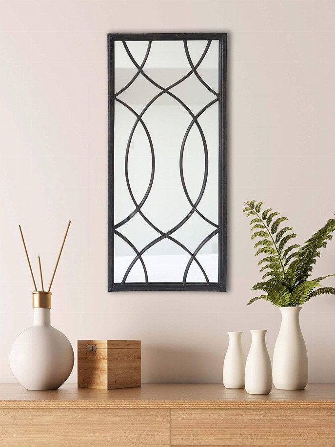 Metal Framed Windowpane Accent Wall Mirror|Rectangle Decorative Mirror|Farmhouse Style Wall Decor for Living Room- Bedroom- Dini