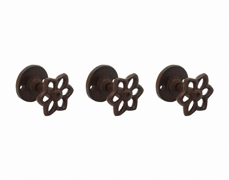 Retro Cast Iron Single Hook - Rustic Wall Mounted Metal Hook for Coat- Key- Hat- Towel- Antique Brown - Set of 3