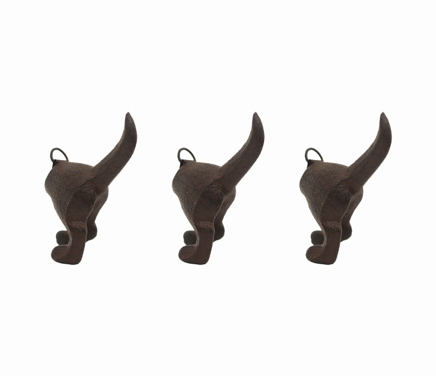 Retro Dog Tail Cast Iron Wall Hooks - Decorative Wall Hanging Hook for Coat- Towel- Keys - Antique Brown - Set of 3