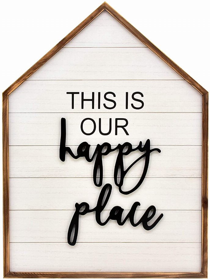 This is Our Happy Place Wood Framed Family Sign-3D Happy Place Word Wood Wall Decor-Large Farmhouse Hanging Decor|Wall Plaque fo