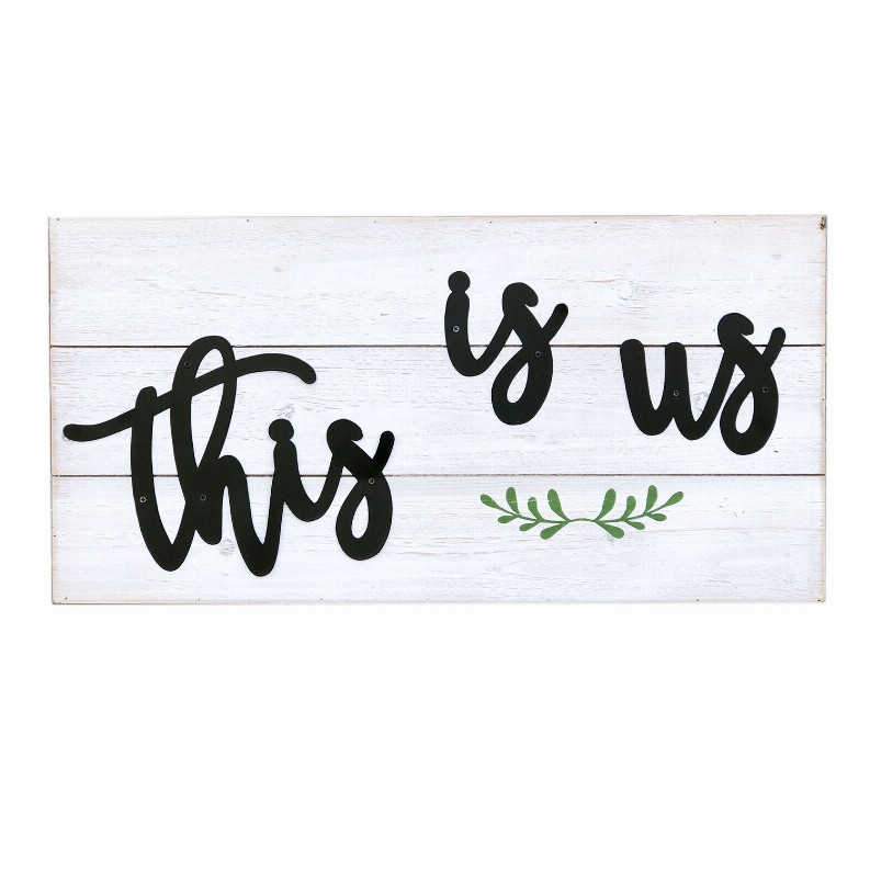 This is Us Rustic Wall Sign- Farmhouse Whitewashed Wood Plaque with Raised Metal Quotes??Family Wall Decor for Living Room Bedro