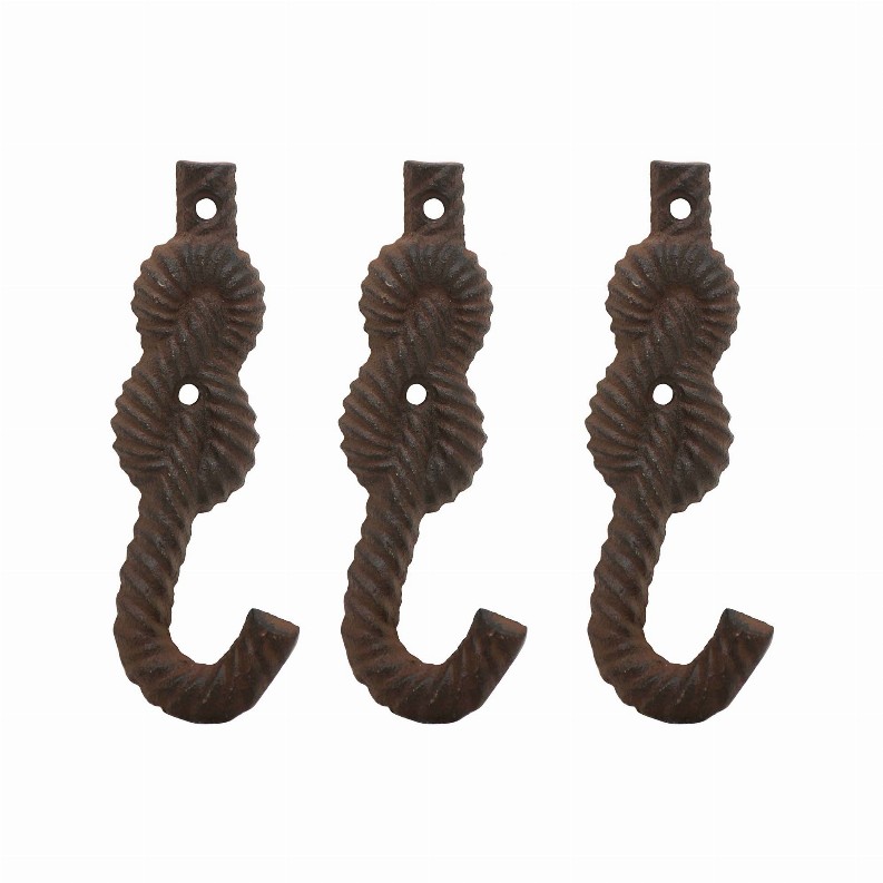 Vintage Cast Iron Rope Design Wall Hooks - Decorative Wall Hooks for Coats, Bags, Towels, Hats, Indoor or Outdoor Use - Set of 3
