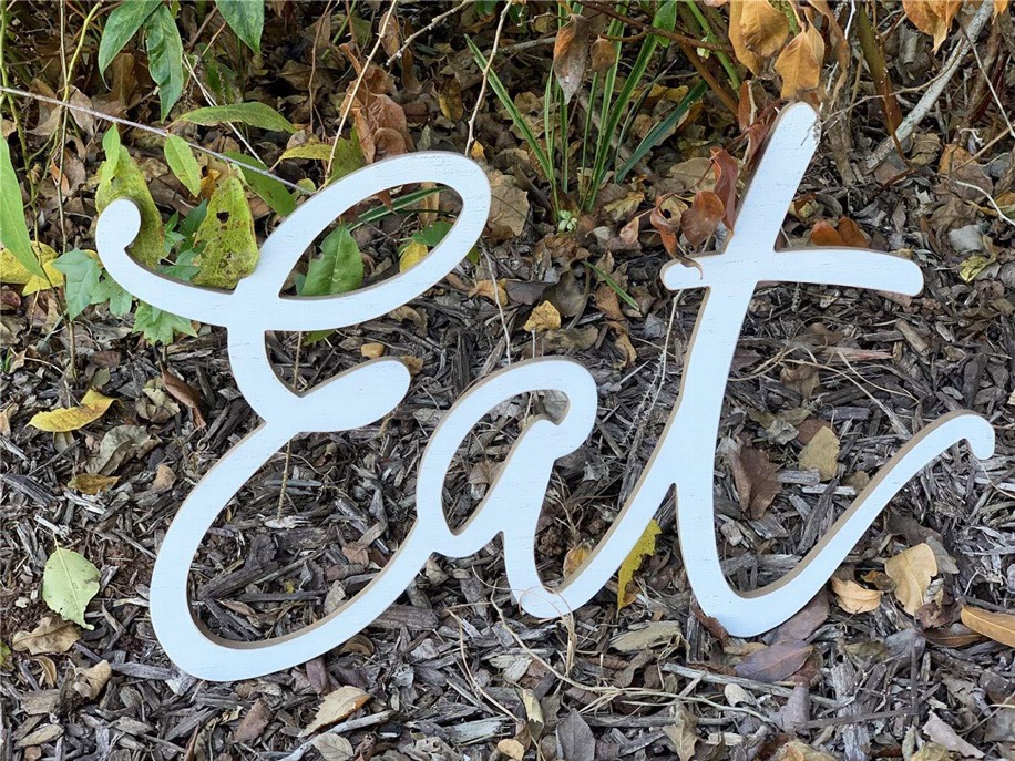 Whitewashed Wood Cutout Eat Wall Decor- Farmhouse Rustic Eat Sign for Kitchen or Dining Room-24" W x 14.5" H